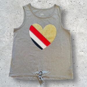 Justice Girls Tank Top Casual Grey Gold Glitter Red White Black Heart Size 14/16